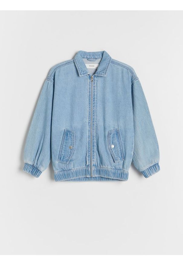 Reserved - Kurtka bomber - niebieski. Kolor: niebieski. Materiał: tkanina, bawełna