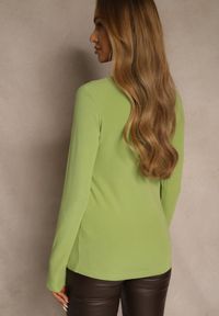 Renee - Zielona Casualowa Bluzka Longsleeve z Okrągłym Dekoltem Unaladesa. Okazja: na co dzień. Kolor: zielony. Materiał: jeans. Długość rękawa: długi rękaw. Styl: casual #3