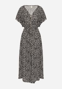 Born2be - Czarna Bawełniana Sukienka z Gumką w Talii w Drobne Kwiatki Nulinea. Okazja: na co dzień. Typ kołnierza: dekolt w serek. Kolor: czarny. Materiał: bawełna. Wzór: kwiaty. Typ sukienki: rozkloszowane. Styl: klasyczny, casual, elegancki #6