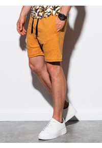 Ombre Clothing - Krótkie spodenki męskie dresowe W223 - żółte - XL. Kolor: żółty. Materiał: dresówka. Długość: krótkie. Wzór: aplikacja. Styl: klasyczny #4