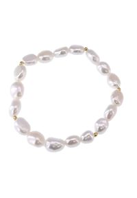 Inaya - CRISTA GOLD Bransoletka białe naturalne perły nieregularne na gumce. Materiał: złote, srebrne, pozłacane. Kolor: biały. Wzór: aplikacja. Kamień szlachetny: perła