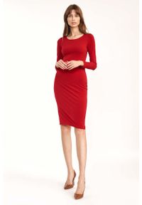 Nife - Dopasowana Sukienka z Okrągłym Dekoltem - Czerwona. Kolor: czerwony. Materiał: elastan #1