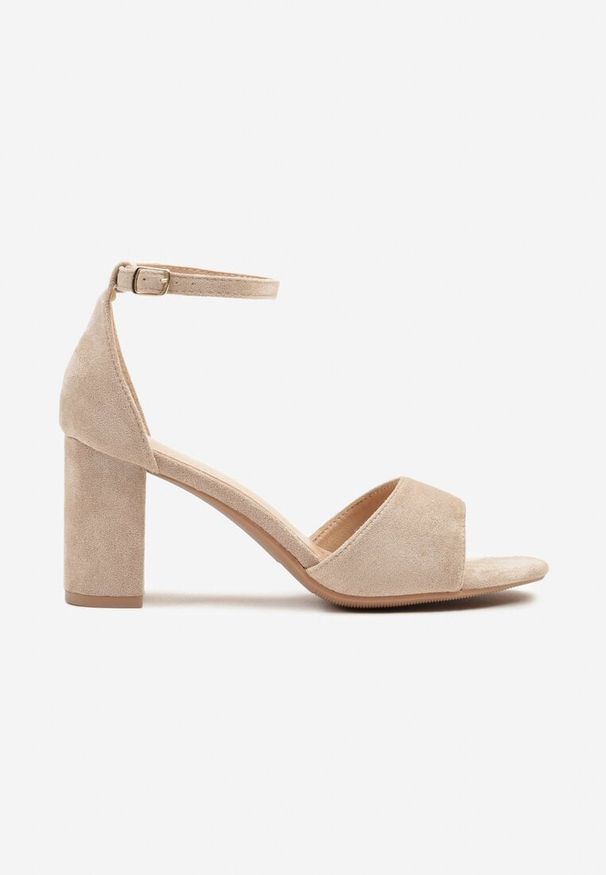 Born2be - Beżowe Eleganckie Sandały na Słupku z Imitacji Zamszu Deovara. Okazja: na co dzień. Kolor: beżowy. Materiał: zamsz. Obcas: na słupku. Styl: elegancki