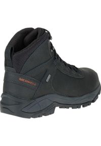 Buty trekkingowe męskie Merrell Vego Mid Leather Waterproof. Wysokość cholewki: za kostkę. Zapięcie: sznurówki. Kolor: czarny. Materiał: syntetyk, tkanina, skóra, materiał. Szerokość cholewki: normalna. Sport: turystyka piesza