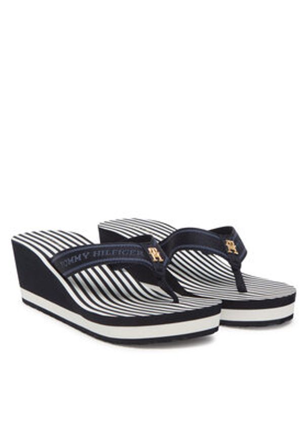 TOMMY HILFIGER - Tommy Hilfiger Japonki Th Stripes Wedge Beach Sandal FW0FW08521 Niebieski. Kolor: niebieski. Materiał: materiał