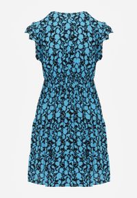 Born2be - Niebiesko-Granatowa Sukienka Mini z Wiskozy z Falbanką Przy Ramionach i na Dole Jaysing. Kolor: niebieski. Materiał: wiskoza. Długość: mini #5