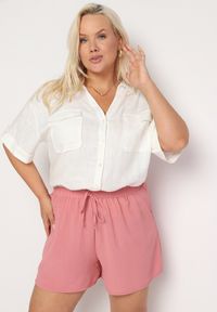 Born2be - Różowe Szorty z Gumką w Talii i Szerokimi Nogawkami Velovia. Okazja: na co dzień. Kolekcja: plus size. Kolor: różowy. Styl: casual