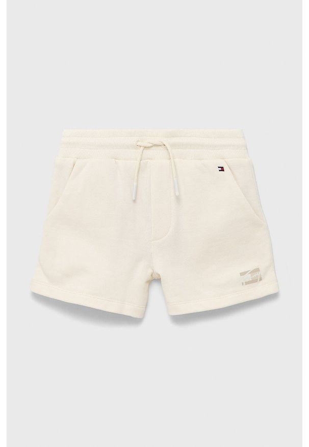 TOMMY HILFIGER - Tommy Hilfiger szorty bawełniane dziecięce kolor beżowy z nadrukiem regulowana talia. Okazja: na co dzień. Kolor: beżowy. Materiał: bawełna. Wzór: nadruk. Styl: casual
