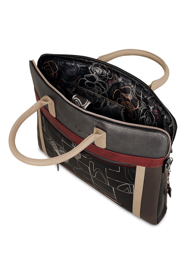 Brązowa Aktówka Damska Anekke Mademoiselle. Kolor: brązowy. Wzór: nadruk. Styl: biznesowy, casual, elegancki