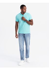Ombre Clothing - Męska koszulka polo jednokolorowa BASIC z dzianiny pique - miętowa V18 OM-POBS-0100 - XL. Okazja: na co dzień. Typ kołnierza: polo. Kolor: miętowy. Materiał: dzianina. Wzór: aplikacja, jednolity, haft. Sezon: lato, wiosna. Styl: sportowy, wizytowy, klasyczny, casual #4