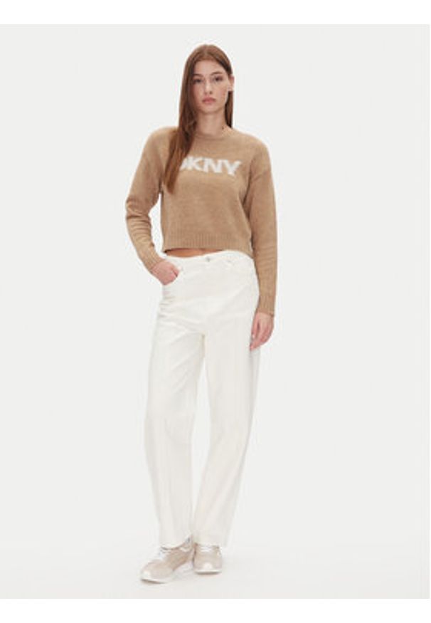 DKNY Sweter DJ4R0424 Beżowy Regular Fit. Kolor: beżowy. Materiał: bawełna