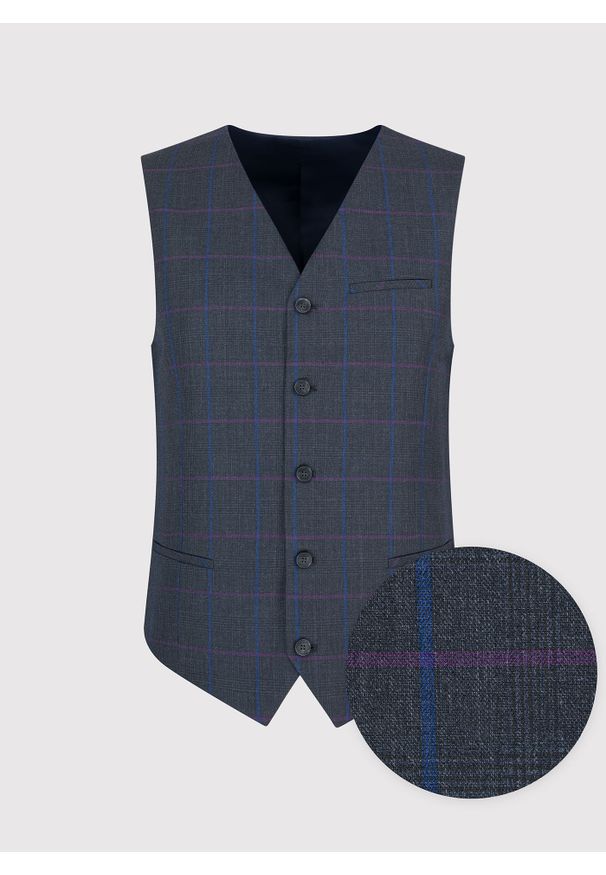 Pako Lorente - PAKO LORENTE – Ciemnoszara kamizelka męska w kratę. Okazja: na co dzień. Kolor: szary. Materiał: poliester, wiskoza. Styl: casual