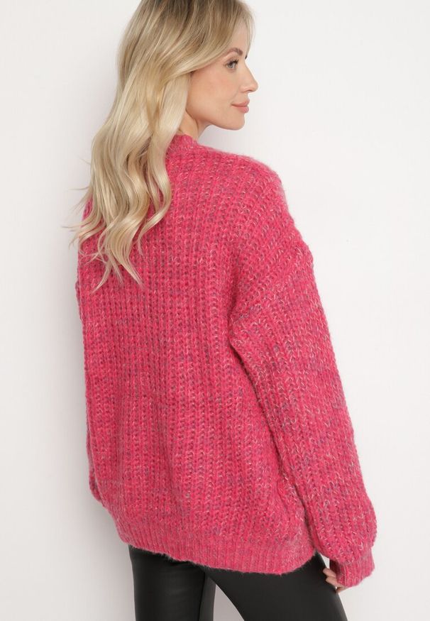 Born2be - Różowy Sweter z Wełną z Ozdobnym Splotem Abrenevia. Kolor: różowy. Materiał: wełna. Wzór: ze splotem. Sezon: zima