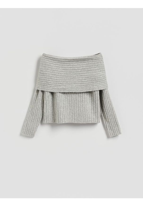 Reserved - Sweter z odkrytymi ramionami - jasnoszary. Kolor: szary. Materiał: wełna, dzianina