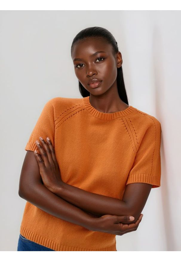 Reserved - Bawełniany sweter - pomarańczowy. Kolor: pomarańczowy. Materiał: bawełna