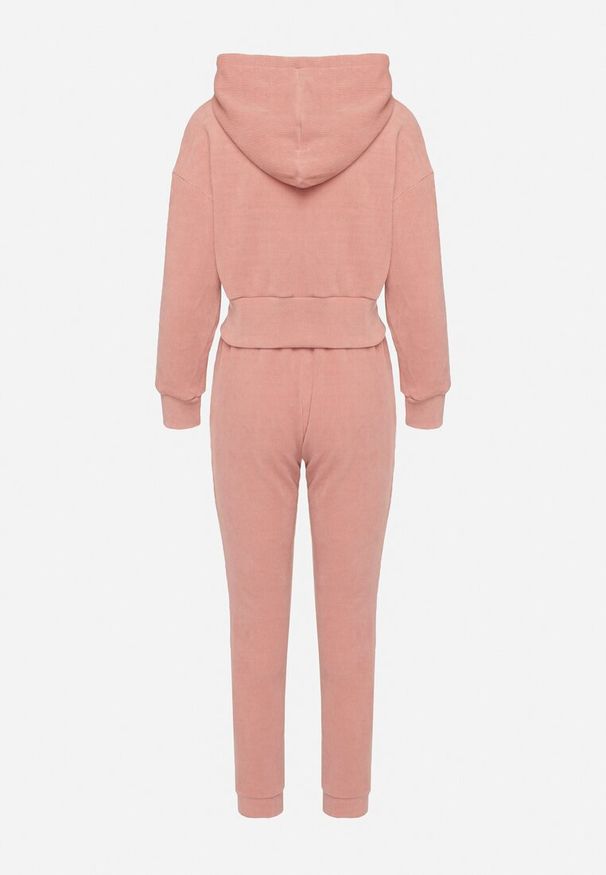Born2be - Różowy Komplet Dresowy z Bawełną Bluza z Kapturem i Spodnie z Gumką w Talii Neseria. Kolor: różowy. Materiał: bawełna, dresówka