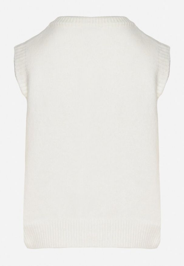 Born2be - Biała Rozpinana Kamizelka z Wełną Eravina. Okazja: na co dzień. Kolor: biały. Materiał: wełna. Styl: klasyczny, casual, elegancki