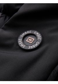 Ombre Clothing - Pikowana męska kurtka z łączonych materiałów z wysokim kołnierzem – czarna V1. Okazja: na co dzień. Kolor: czarny. Materiał: materiał. Wzór: aplikacja. Styl: sportowy, casual #6