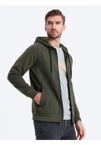 Ombre Clothing - Bluza męska rozpinana z kapturem - khaki V1 - Rozmiar: L. Typ kołnierza: kaptur. Kolor: brązowy. Materiał: tkanina, poliester, bawełna. Wzór: nadruk #1