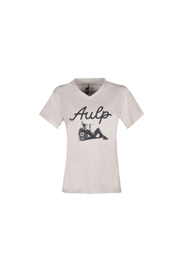 Aulp - T-shirt damski dopasowany okrągły dekolt BANNE z ekologicznych materiałów. Kolor: beżowy. Materiał: materiał
