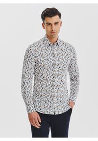 Pako Lorente - PAK LORENTE - Biała koszula męska kolorowe kwiaty. Kolor: biały. Materiał: bawełna, elastan. Długość rękawa: długi rękaw. Długość: długie. Wzór: kolorowy, kwiaty. Sezon: jesień #1