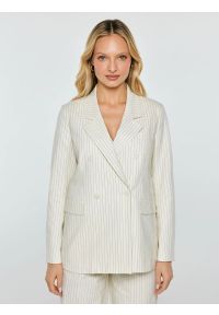 Big-Star - Marynarka damska lniana w prążek kremowa Kinnia 102. Kolor: kremowy. Materiał: len. Wzór: prążki #7