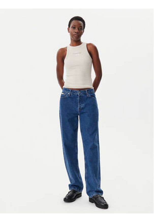 Calvin Klein Jeans Top Monologo J20J225301 Beżowy Slim Fit. Kolor: beżowy. Materiał: bawełna