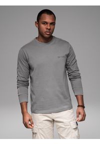 Ombre Clothing - Męski bawełniany longsleeve U-neck z lampasami i nadrukiem na piersi – szary V5. Kolor: szary. Materiał: bawełna. Długość rękawa: długi rękaw. Wzór: nadruk. Styl: klasyczny, sportowy #7