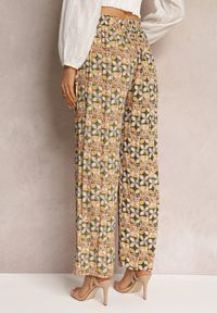 Renee - Zielono-Beżowe Wiskozowe Spodnie High Waist Szerokie z Gumką w Pasie i Kieszeniami Aizha. Stan: podwyższony. Kolor: zielony. Materiał: wiskoza #7