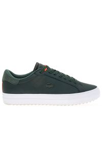 Buty Lacoste Powercourt 746SMA0082-2D2 - zielone. Okazja: na co dzień. Zapięcie: sznurówki. Kolor: zielony. Materiał: guma, skóra. Szerokość cholewki: normalna. Wzór: aplikacja. Sezon: zima