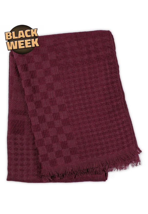 Teer - Bordowy Szalik Wiosenno-Jesienny -TEER- Przejściowy, Męski, Dwustronny, Lekki, w Kratkę. Okazja: na spacer. Kolor: czerwony. Materiał: poliester. Wzór: kratka. Sezon: wiosna, jesień. Styl: elegancki