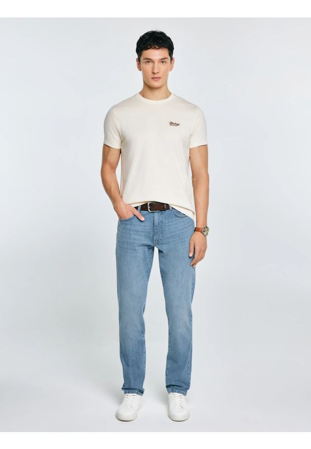 Big-Star - Koszulka męska z nadrukiem na piersi kremowa Serer 103. Kolor: kremowy. Materiał: bawełna. Wzór: nadruk