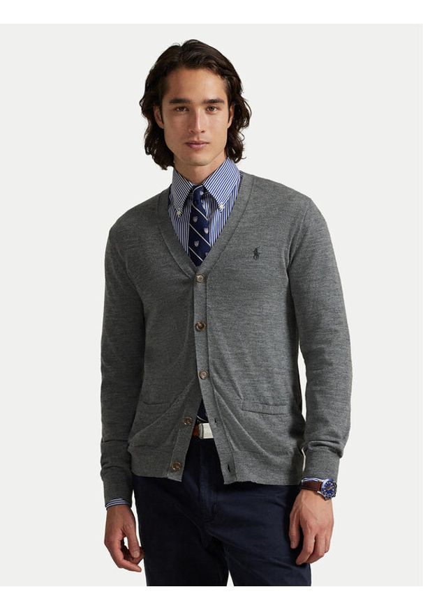 Polo Ralph Lauren Kardigan 710946144004 Szary Slim Fit. Typ kołnierza: polo. Kolor: szary. Materiał: wełna
