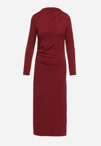 Born2be - Bordowa Sukienka z Marszczeniem o Dopasowanym Kroju Naliraia. Okazja: na co dzień. Kolor: czerwony. Długość rękawa: długi rękaw. Typ sukienki: dopasowane, proste. Styl: casual, rockowy, elegancki #5