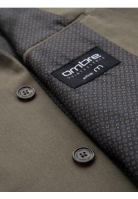 Ombre Clothing - Męska elegancka marynarka SLIM FIT z rayonem – oliwkowa V5 - Rozmiar: M. Kolor: oliwkowy. Materiał: tkanina, poliester, materiał. Wzór: ze splotem. Styl: elegancki #9