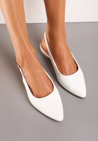Born2be - Białe Płaskie Sandały bez Pięty Zapinane na Sprzączkę ze Szpiczastym Noskiem Ename. Nosek buta: szpiczasty. Zapięcie: sprzączka. Kolor: biały. Styl: klasyczny #3