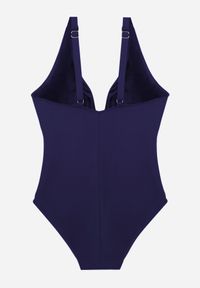 Born2be - Granatowy Elegancki Strój Kąpielowy Jednoczęściowy z Metaliczną Aplikacją Vilinaith. Kolekcja: plus size. Kolor: niebieski. Wzór: aplikacja #4