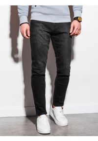 Ombre Clothing - Spodnie męskie jeansowe P942 - czarne - L. Kolor: czarny. Materiał: jeans. Styl: klasyczny #7