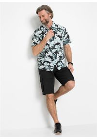 Koszula z krótkim rękawem w hawajski deseń bonprix czarno-biały w paski. Kolor: czarny. Długość rękawa: krótki rękaw. Długość: krótkie. Wzór: paski #6