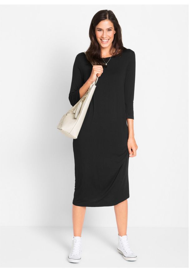 bonprix - Sukienka shirtowa z rękawami 3/4, ze zrównoważonej wiskozy. Kolor: czarny. Materiał: wiskoza