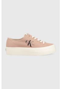 Calvin Klein Jeans tenisówki VULC FLATFORM ESSENTIAL MONO damskie kolor beżowy YW0YW01030. Nosek buta: okrągły. Zapięcie: sznurówki. Kolor: beżowy. Materiał: materiał. Obcas: na platformie