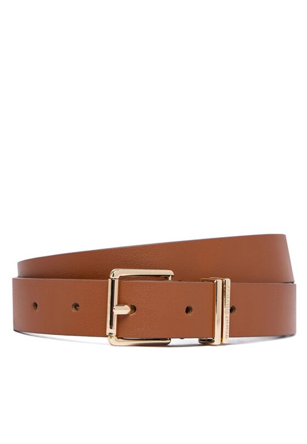 TOMMY HILFIGER - Tommy Hilfiger Pasek Th Square 2.5 AW0AW18692 Brązowy. Kolor: brązowy. Materiał: skóra