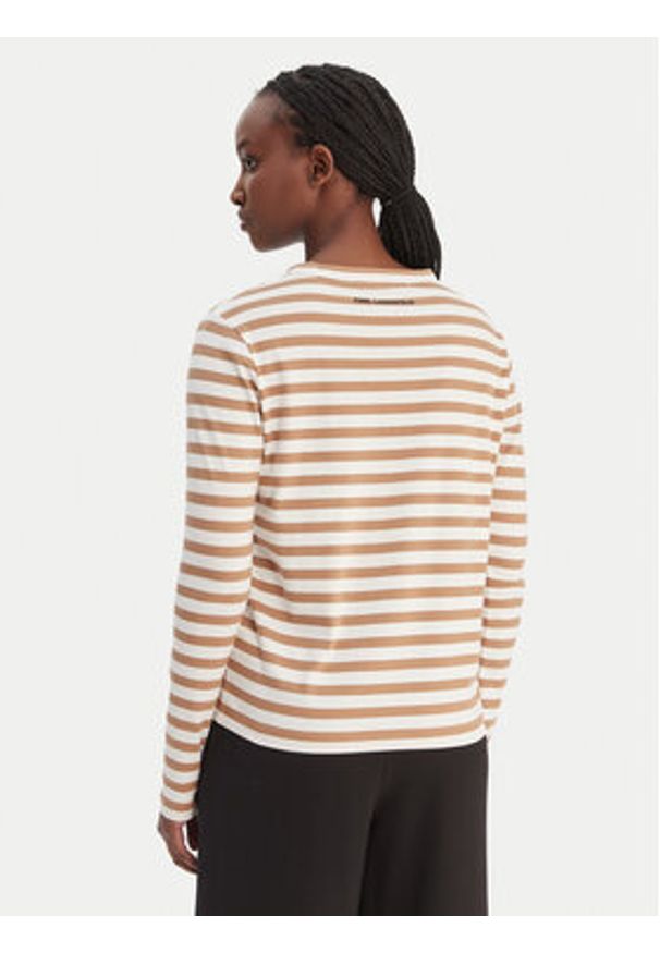 Karl Lagerfeld - KARL LAGERFELD Bluzka A1W17137 Beżowy Regular Fit. Typ kołnierza: dekolt w karo. Kolor: beżowy. Materiał: bawełna