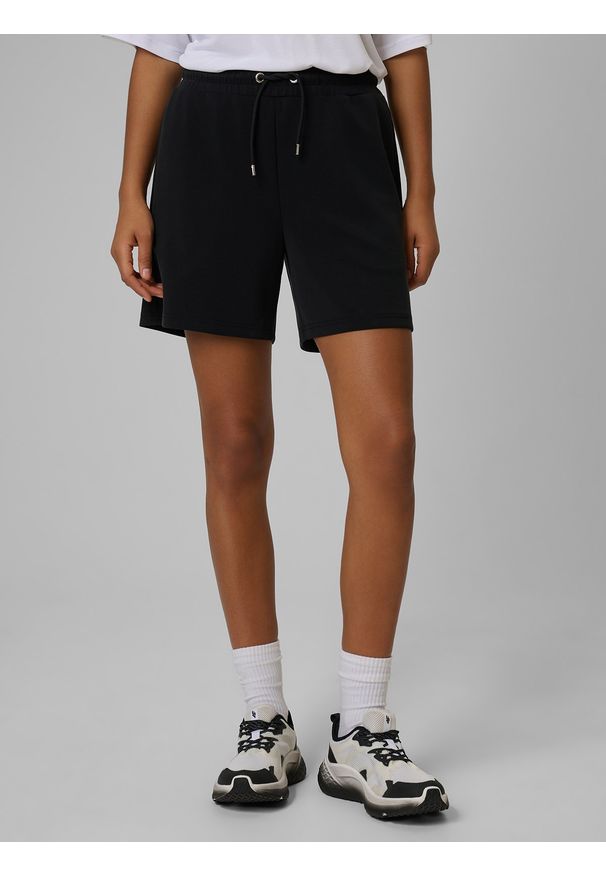4f - 4F Spodenki dresowe z modalem damskie - czarne XL. Stan: podwyższony. Kolor: czarny. Materiał: dresówka. Sezon: lato