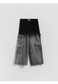 Reserved - Jeansy wide leg z efektem ombre - czarny. Kolor: czarny #1