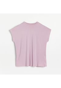 Reserved - Gładki T-shirt z bawełny organicznej - Fioletowy. Kolor: fioletowy. Materiał: bawełna. Wzór: gładki #1