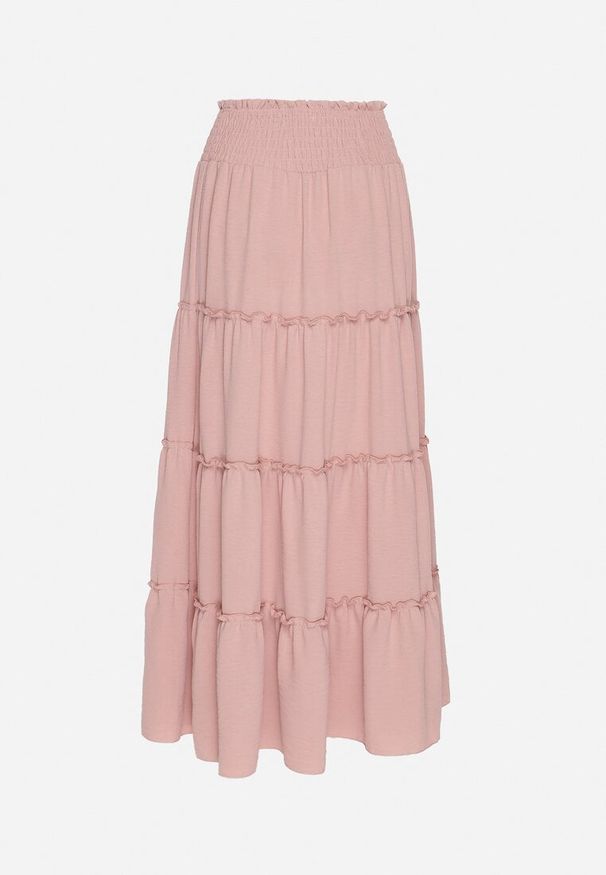 Born2be - Różowa Spódnica o Rozkloszowanym Kroju z Falbankami i Gumką w Talii Dovinala. Okazja: na co dzień. Kolor: różowy. Styl: klasyczny, casual, elegancki