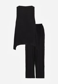 Born2be - Czarny Rustykalny Komplet z Wiskozy i Lnu Spodnie i Bluzka z Haftem Acalerodia. Kolor: czarny. Materiał: wiskoza, len. Wzór: haft #3