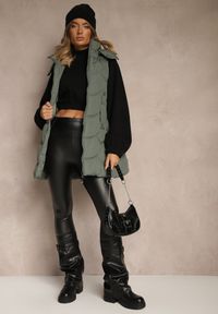 Renee - Zielona Pikowana Kamizelka z Odpinanym Kapturem Tulanea. Okazja: na co dzień. Kolor: zielony. Materiał: jeans. Styl: casual #3