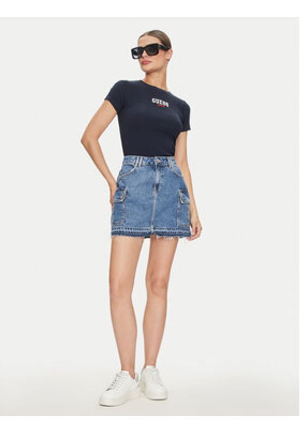 Guess Spódnica jeansowa W4YD52 D5B65 Niebieski Regular Fit. Kolor: niebieski. Materiał: bawełna